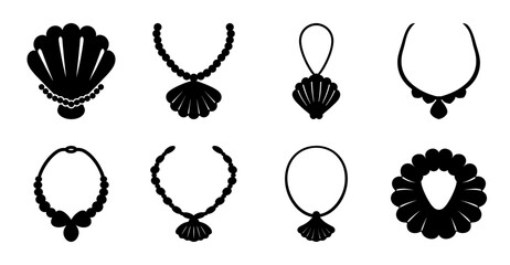 Obraz premium Black elegant jewelry and necklace set icons - Simple black and white vector icons of various necklaces, pendants, and earrings in an elegant style.