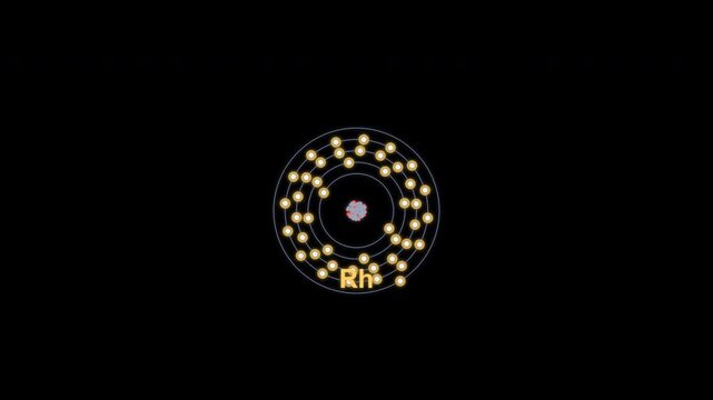 Rhodium Rh Bohr Atom Model Clean No Text Overlay Alpha Channel 4K