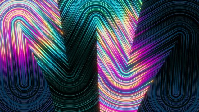 Flowing gradient strands build a bold abstract ribbon composition. Dynamic looped background for branding, typography, and modern digital visuals.