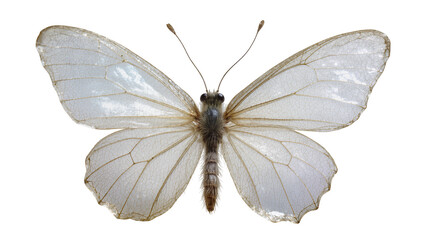 Isolated delicate natural history butterfly specimen with intricately veined translucent wings © Ioana