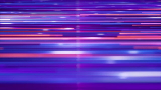 looping 3d animation. Abstract animated background of horizontal glowing neon lines, glowing trails in motion, speed of light