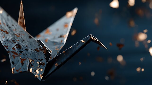 Origami paper crane unfolding. Abstract geometric bird transformation. Creative concept art.
