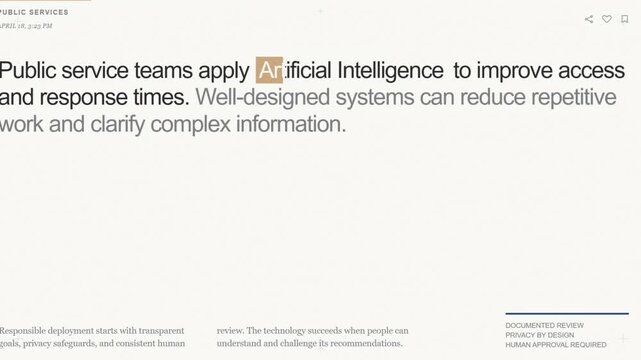 Animated corporate news headlines and business report text highlighting the impact of artificial intelligence