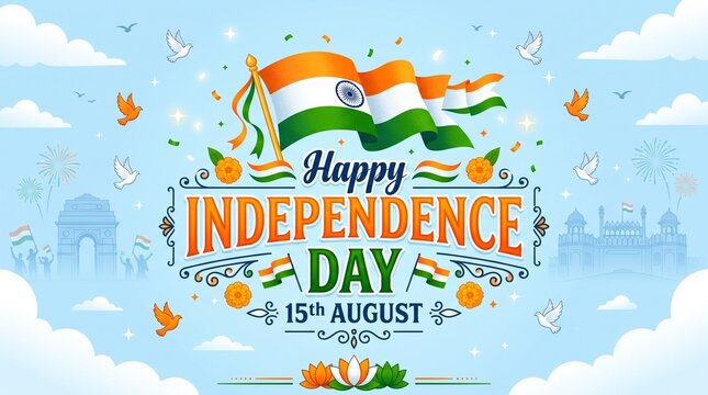 Happy Indian Independence Day Celebration Social Banner Design Template, Happy Independence Day Banner Illustration