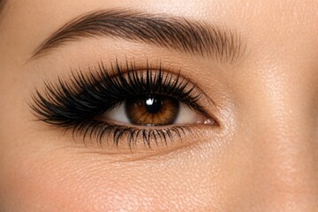 Fototapeta premium A close-up shot of a woman's eye featuring long, luscious lashes