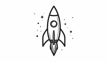 Black line art rocket ship blasting. © abang