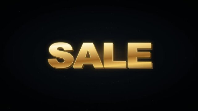 Gold metallic sale text glitching and exploding into shiny particles on dark background