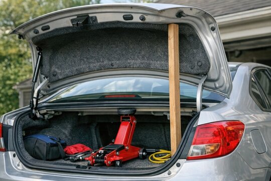 Luggage packed in a car trunk