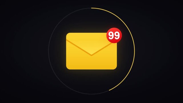Animated email envelope icon with notification badge that gets blocked and turns gray