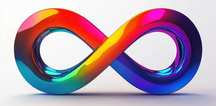 vibrant glossy 3d rainbow infinity symbol on white background conveying energy and continuity