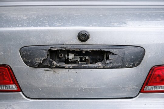 A car with a hole in the back panel, suitable for illustration or design project