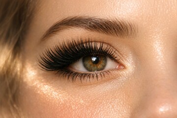 Fototapeta premium Close-up view of a woman's eye with thick, long eyelashes, ideal for editorial or commercial use