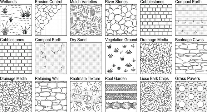 Landscape Architecture Hatch Patterns and Ground Texture Vector Set for CAD and Site Plans