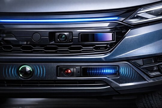 Close-up shot of the front end of a vehicle