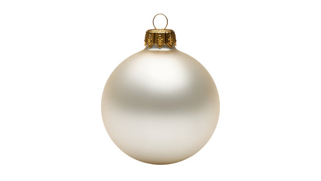 Isolated white Christmas ornament with golden cap and hook, classic festive holiday decoration
