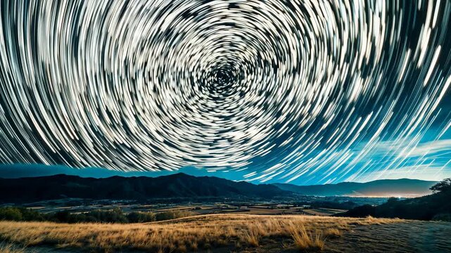 A starry night sky with a large, round star in the center. The sky is dark and the stars are scattered throughout