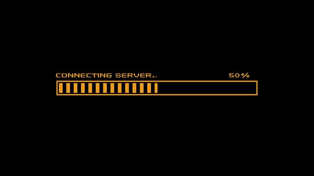Retro pixel art connecting server loading bar animation network connection progress bar online game server status 8 bit tech UI 4K motion graphics