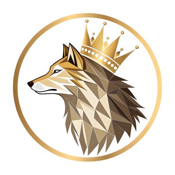 Wolf head profile wearing gold royal crown with predator majestic geometric polygonal strength leadership character