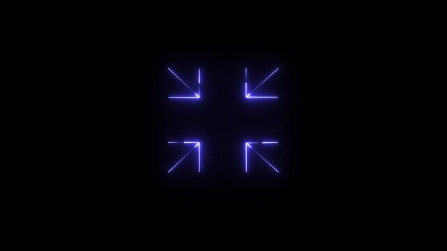 A glowing blue neon interface icon animation representing collapse, minimize, or exit full-screen functionality on a black background.