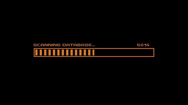 Retro pixel art scanning database loading bar animation database scan progress bar system analysis server loading 8 bit tech UI 4K motion graphics