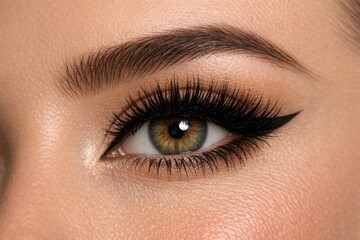 Naklejka premium A close-up view of a woman's eye featuring long eyelashes, suitable for use in beauty or fashion contexts