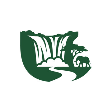 Green silhouette logo of Zambia featuring Victoria Falls, an elephant, and a baobab tree.