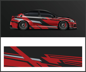Fototapeta premium Dynamic Car Wrap Design Featuring Bold Red Stripes