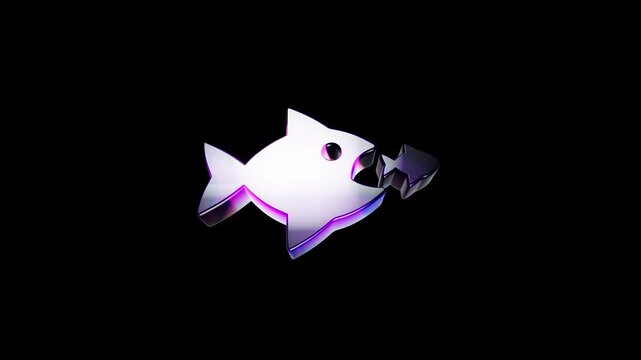 Big silver fish eating a small fish icon isolated on a black background 3D Icon