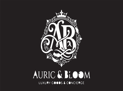 Elegant monogram logo design for luxury brand. Ornate initial crest with crown and laurel wreath. Premium corporate identity for high-end business...