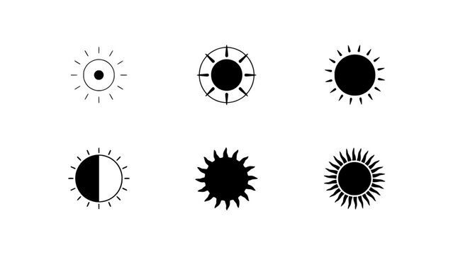 Suns with Varying Degrees of Sun Rays in a 2x3 Grid Featuring Icon, Design, Vector with Illustration and Symbol Elements