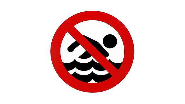 Isolated no swimming sign icon, safety warning graphic, forbidden water activity, danger symbol.
