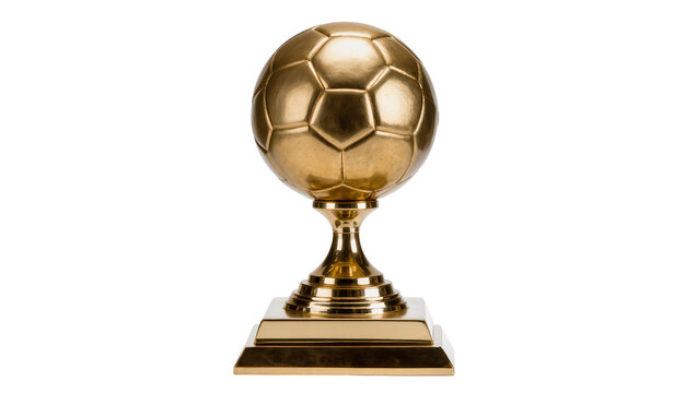 Isolated golden football trophy on a pedestal, a glistening symbol of victory and sports achievement