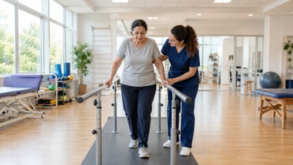 Fototapeta premium Senior Woman in Stroke Rehabilitation Session