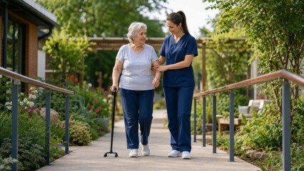 Obraz premium Senior Woman in Stroke Rehabilitation Session