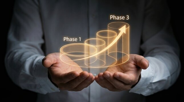 Strategic development, business growth, planning concept with professional using digital strategy interface.