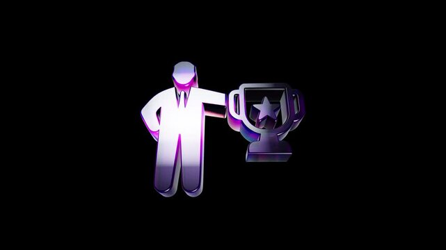 3d metallic icon of a businessman holding a trophy cup with a star 3D Icon