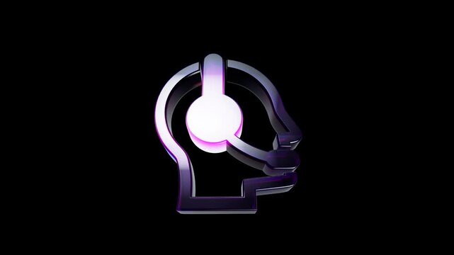 Shiny metallic customer support service icon with headset on black background 3D Icon