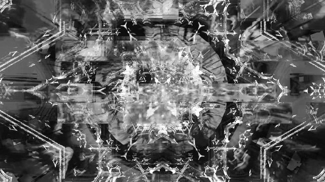 Cyber Glitch Montage Monochrome Energy Core with Particles 4K Seamless Loop
