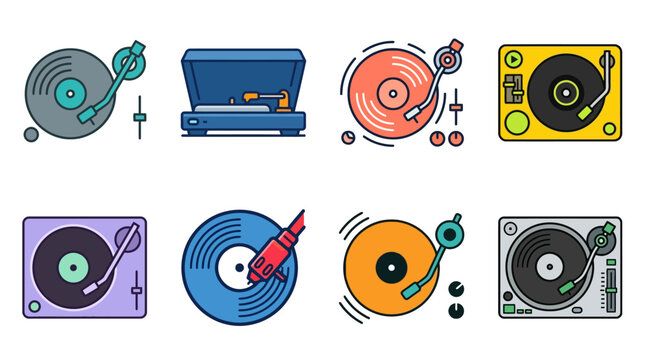Vinyl Records and Audio Equipment Illustration Set.