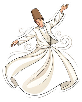 Whirling Dervish in Traditional White Skirt and Hat