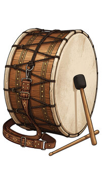 Traditional Turkish Davul Drum with Wooden Mallets and Strap