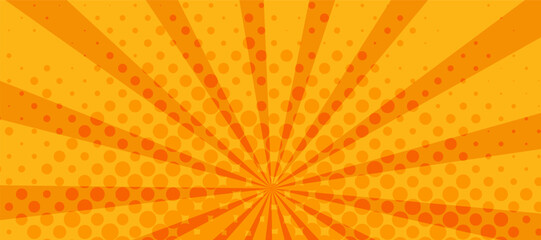 Fototapeta premium Orange pop art background with halftone dots. Vintage comic style vector illustration for posters and banners.
