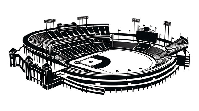 Empty baseball stadium illustration. Sports venue architecture. Stadium design concept.