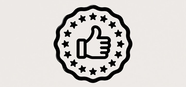 Premium seal icon with thumbs-up hand and stars for advertising and promotional branding.