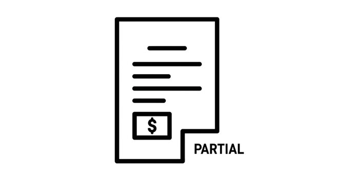 Partial Payment Icon: Invoice with Dollar Sign and Text