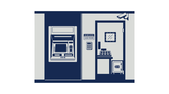 Modern ATM and Bank Interior with Security Features
