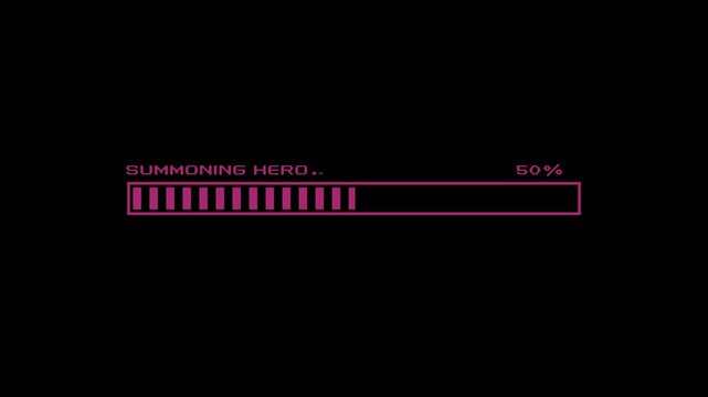 Retro pixel art summoning hero loading bar animation fantasy RPG character summon progress bar 8 bit gaming UI magic portal 4K motion graphics