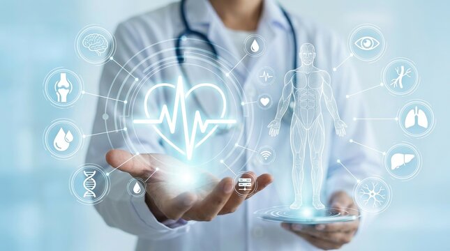 Telehealth integration, connected healthcare, remote patient care concept with digital medical platform interface.
