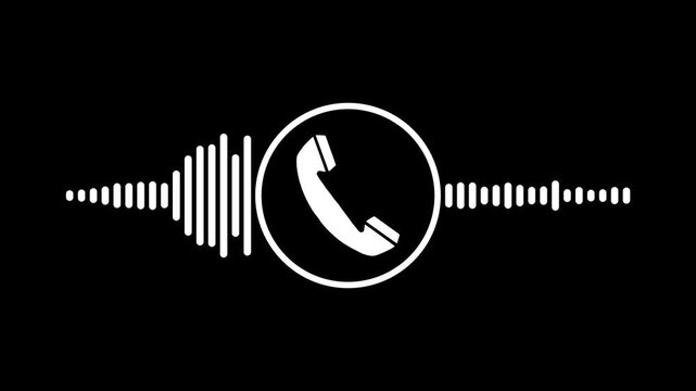 Minimalist Telephone call audio sound wave animation on Black Background. Minimalist phone call with animated sound wave audio visualizer, telephone communication