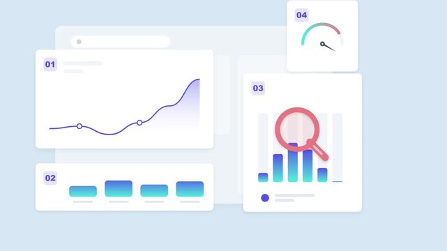 Animated business data dashboard with charts and financial growth analytics